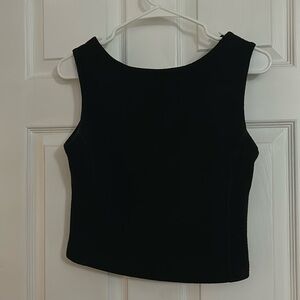 Banana republic cropped wide neck dress top. Back is v with cutouts with leather
